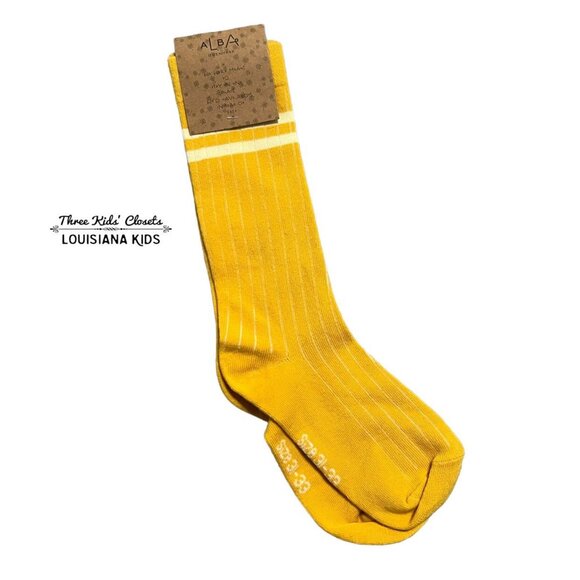 NEW Alba Of Denmark Sz 31-33 (13-2 US Shoe Size) Old Gold Stripe Knee Socks - - Picture 1 of 5
